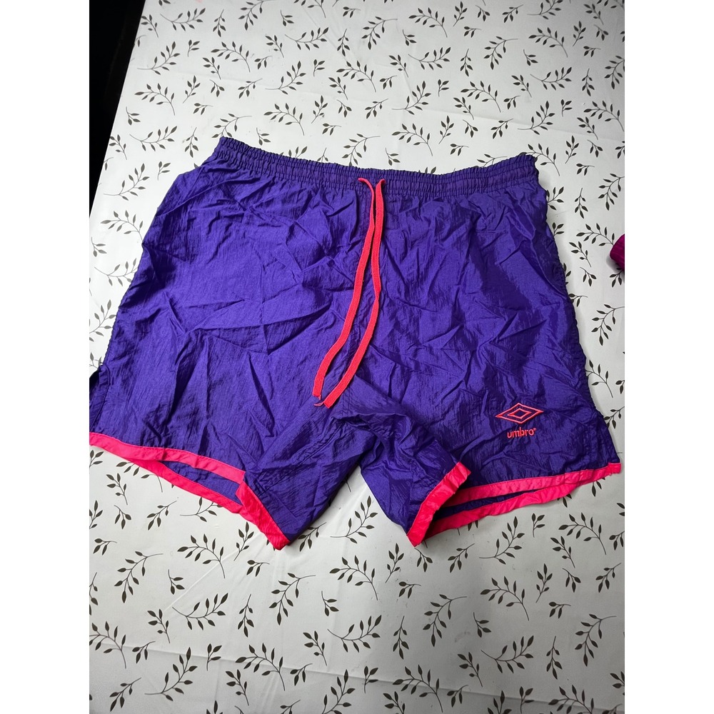 Vintage Umbro Nylon Soccer Shorts Purple Pink Mens Small Made in USA 90s Sport
